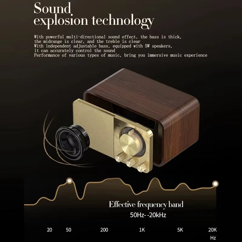 Nostalgic Bluetooth Speaker Bluetooth Sound Retro Classic Speaker Retro Radio Wireless Bluetooth 5.0 Wooden Portable Subwoofer