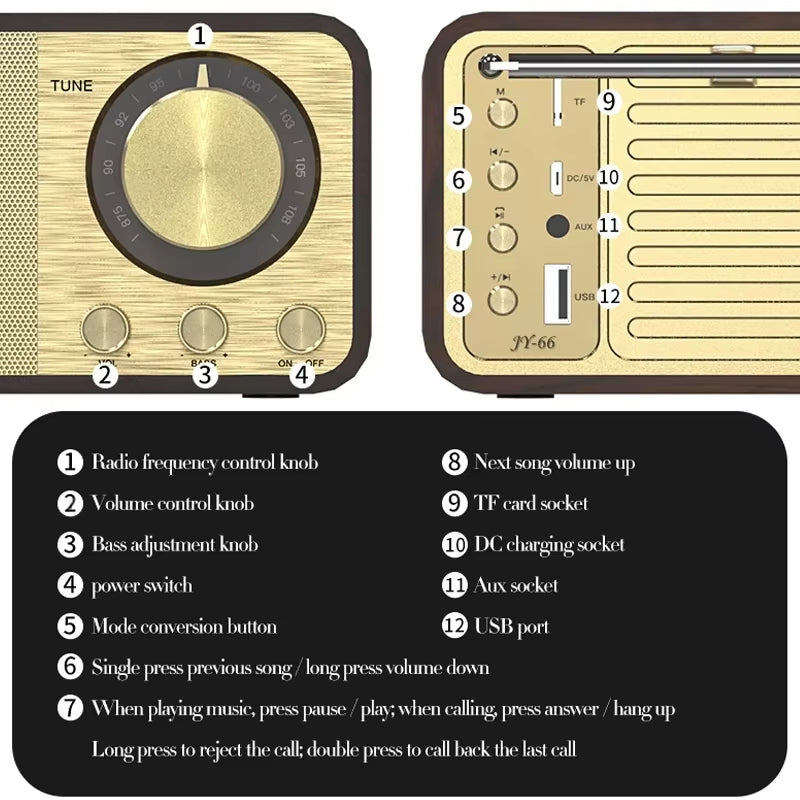 Nostalgic Bluetooth Speaker Bluetooth Sound Retro Classic Speaker Retro Radio Wireless Bluetooth 5.0 Wooden Portable Subwoofer