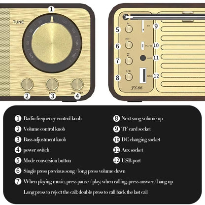 Nostalgic Bluetooth Speaker Bluetooth Sound Retro Classic Speaker Retro Radio Wireless Bluetooth 5.0 Wooden Portable Subwoofer